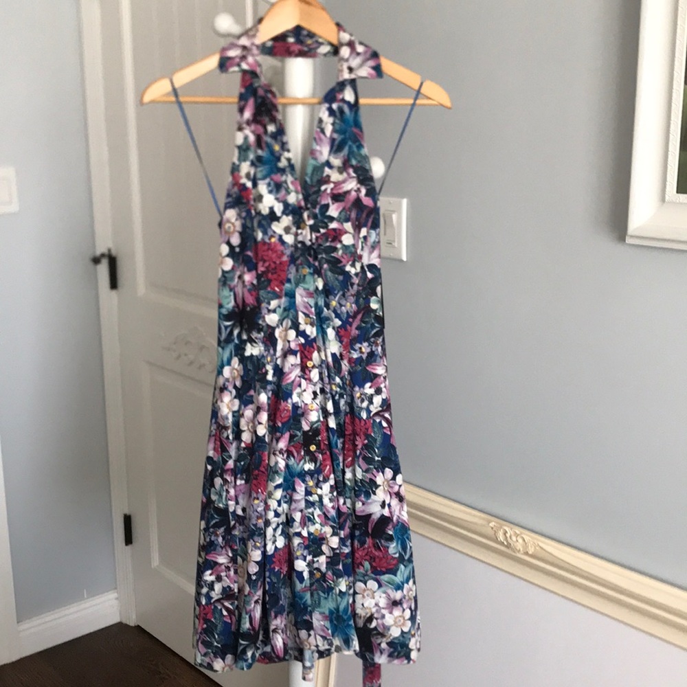 Guess  floralcrisp blue s/l halter shirt dress